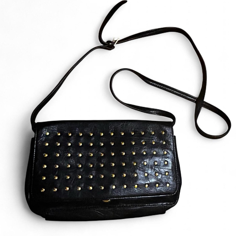 Clarks black leather shoulder crossbody bag with gold studs